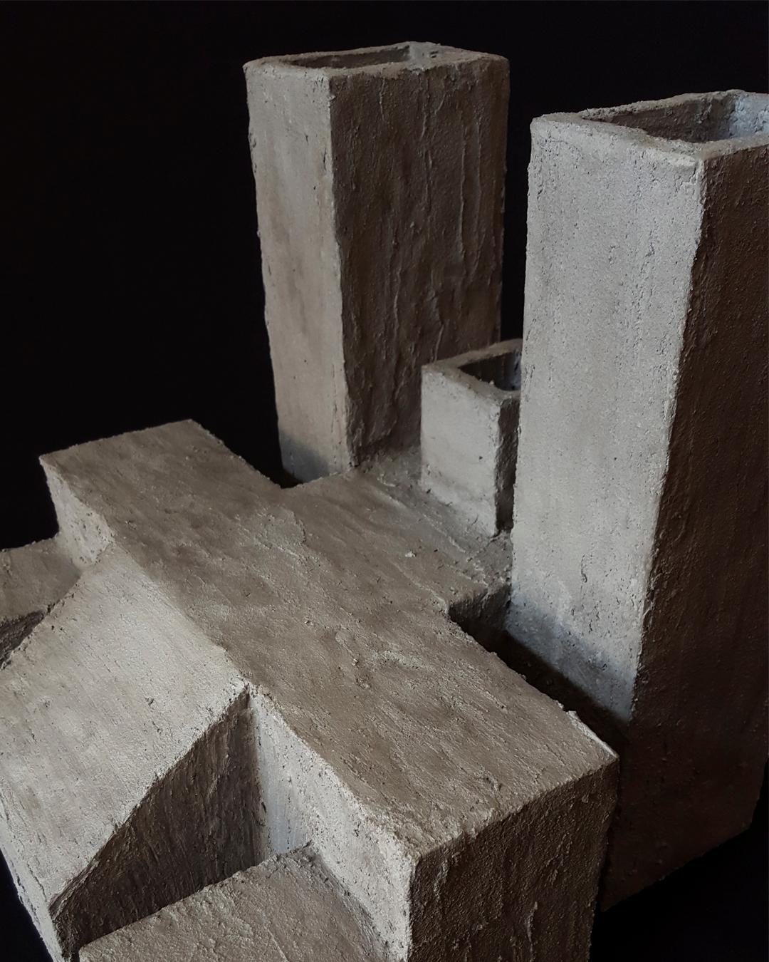 Marble Sculpture Contemporary Geometric Constructivist Wood Concrete Grey - The Lion For Sale