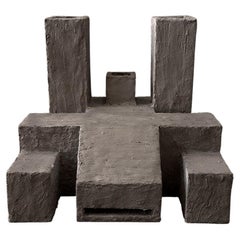 Vintage Sculpture Contemporary Geometric Constructivist Wood Concrete Grey - The Lion
