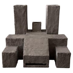 Skulptur Zeitgenössische geometrische Konstruktivistische Holz- Beton-Skulptur - Der Löwe