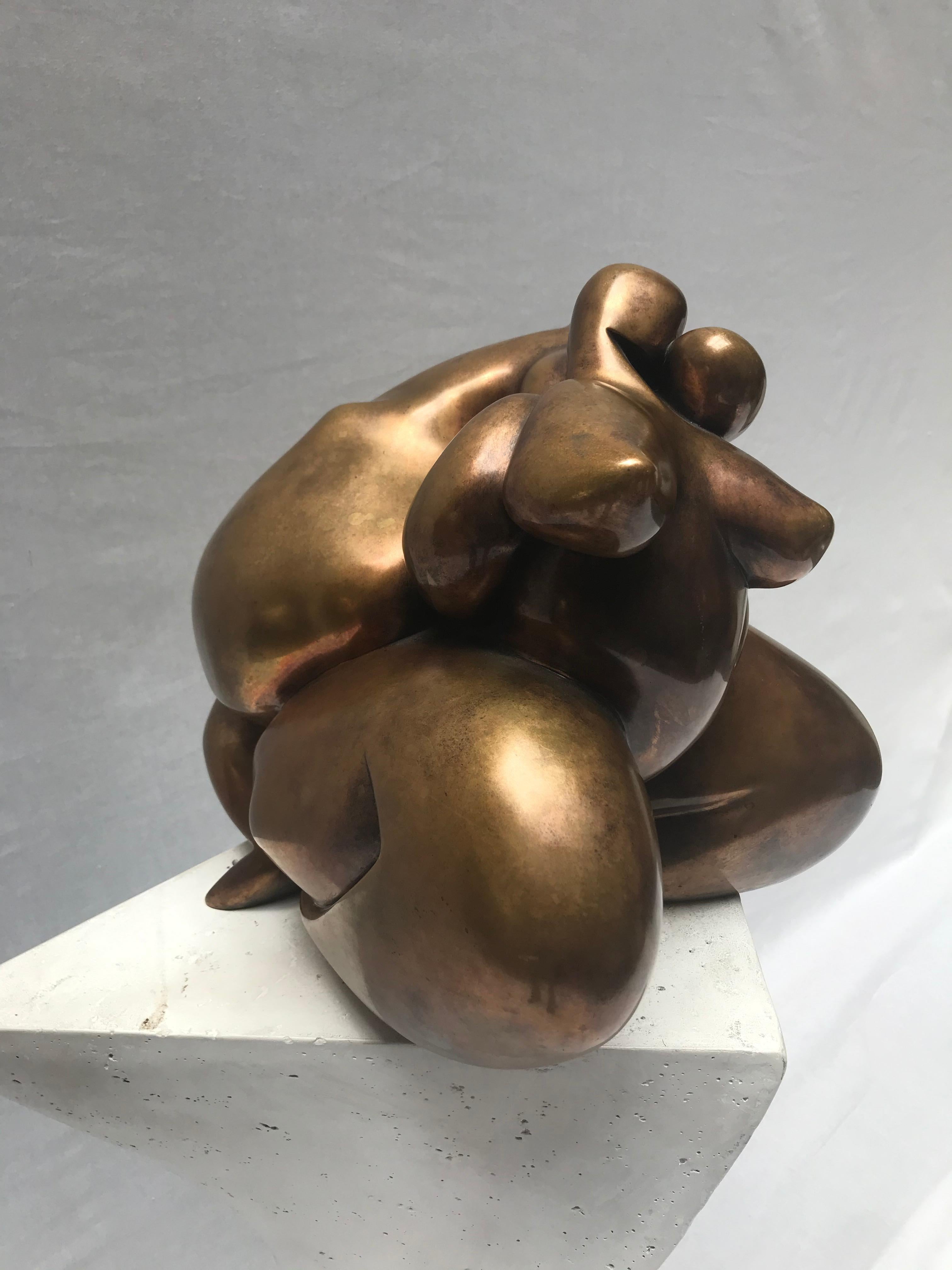 Modern Sculpture Couple of Woman in Gilded Bronze, Dominique Pollés For Sale