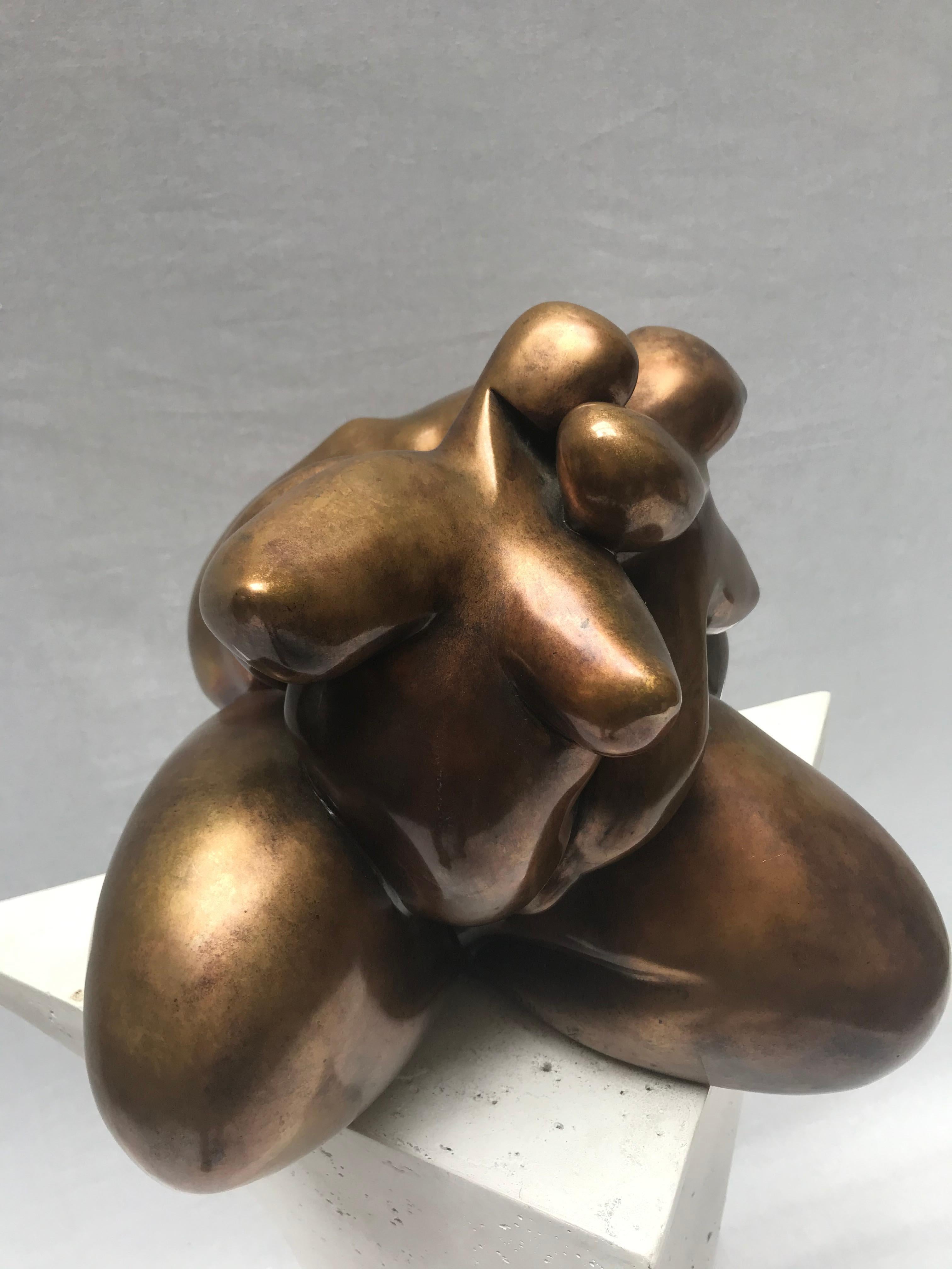 Sculpture Couple of Woman in Gilded Bronze, Dominique Pollés In Good Condition For Sale In Saint-Ouen, FR