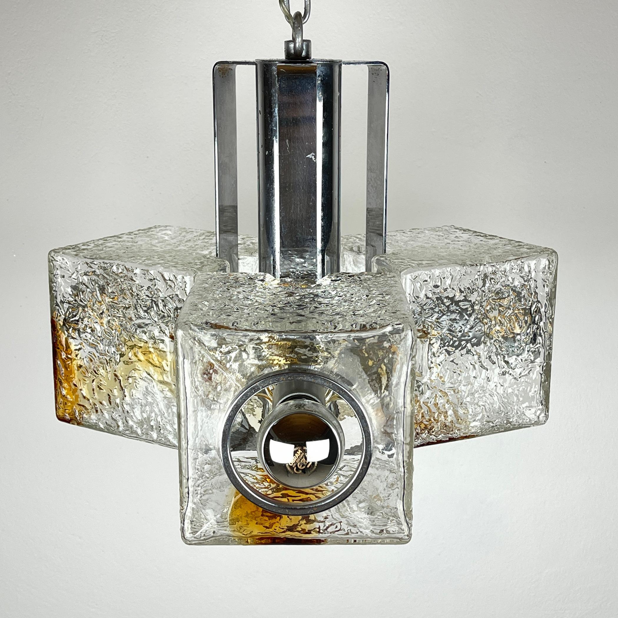 Metal Sculpture Cube Design Murano Chandelier by Toni Zuccheri for VeArt Italy 1970s For Sale