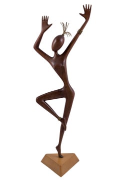 Sculpture Dancer Hagenauer Austria Carved Wood Brass circa 1950
