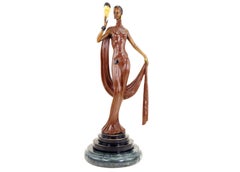 Sculpture Dancer with Mask in Bronze, Art Deco Style, 20th Century