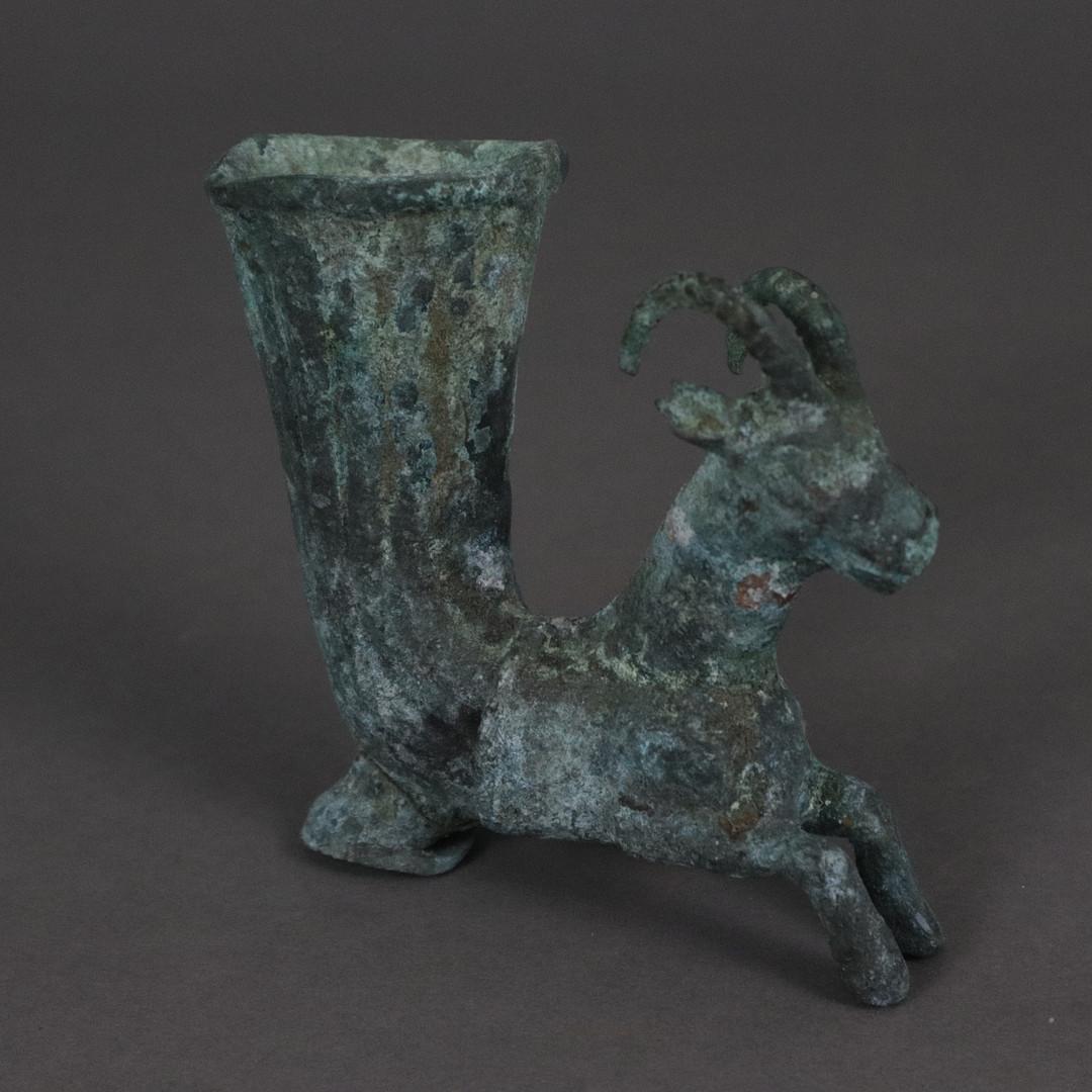 Persian Sculpture Decorative Ancient Rython, Rare Copper Prehistoric Wine Drinking Glass For Sale