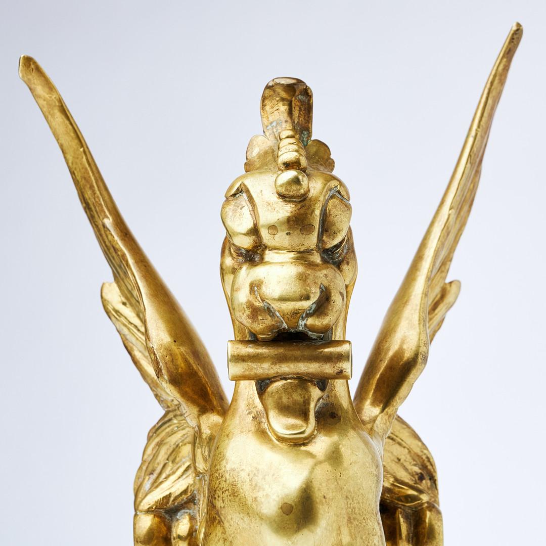 West Asian Sculpture Decorative Objects, Brass Winged Lion, Pixiu for Home Decor For Sale