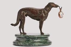 Sculpture depicting a Borzoi greyhound dog, fonction of watch holder France 1880