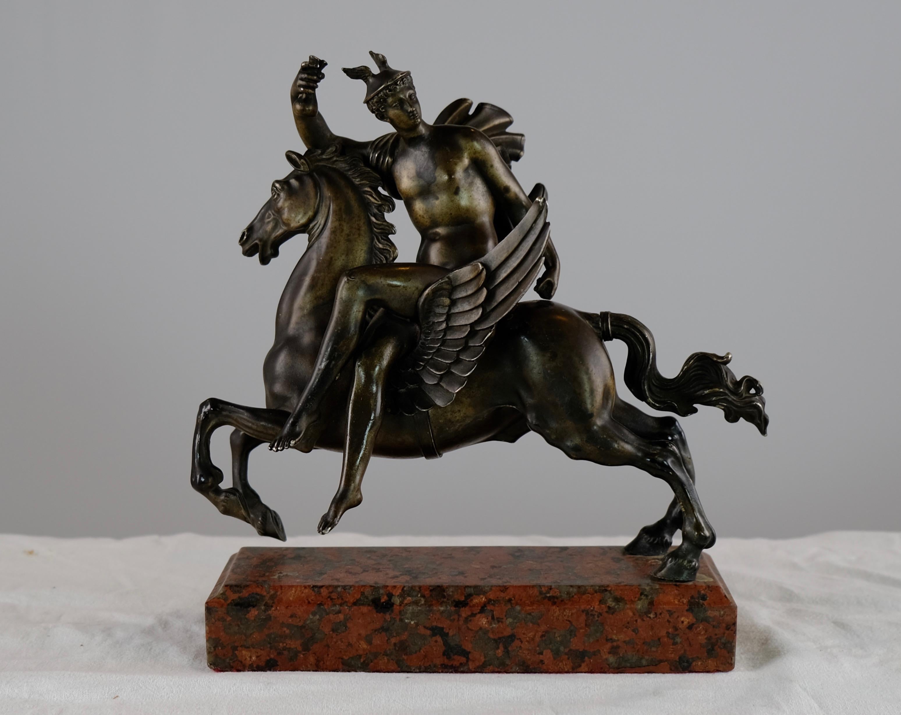 This sculpture is a small masterpiece. The casting is of the best quality with the horse and figure made of several separate pieces mounted together to make this marvellous sculpture. The cast is made of bronze and is originally silvered. The