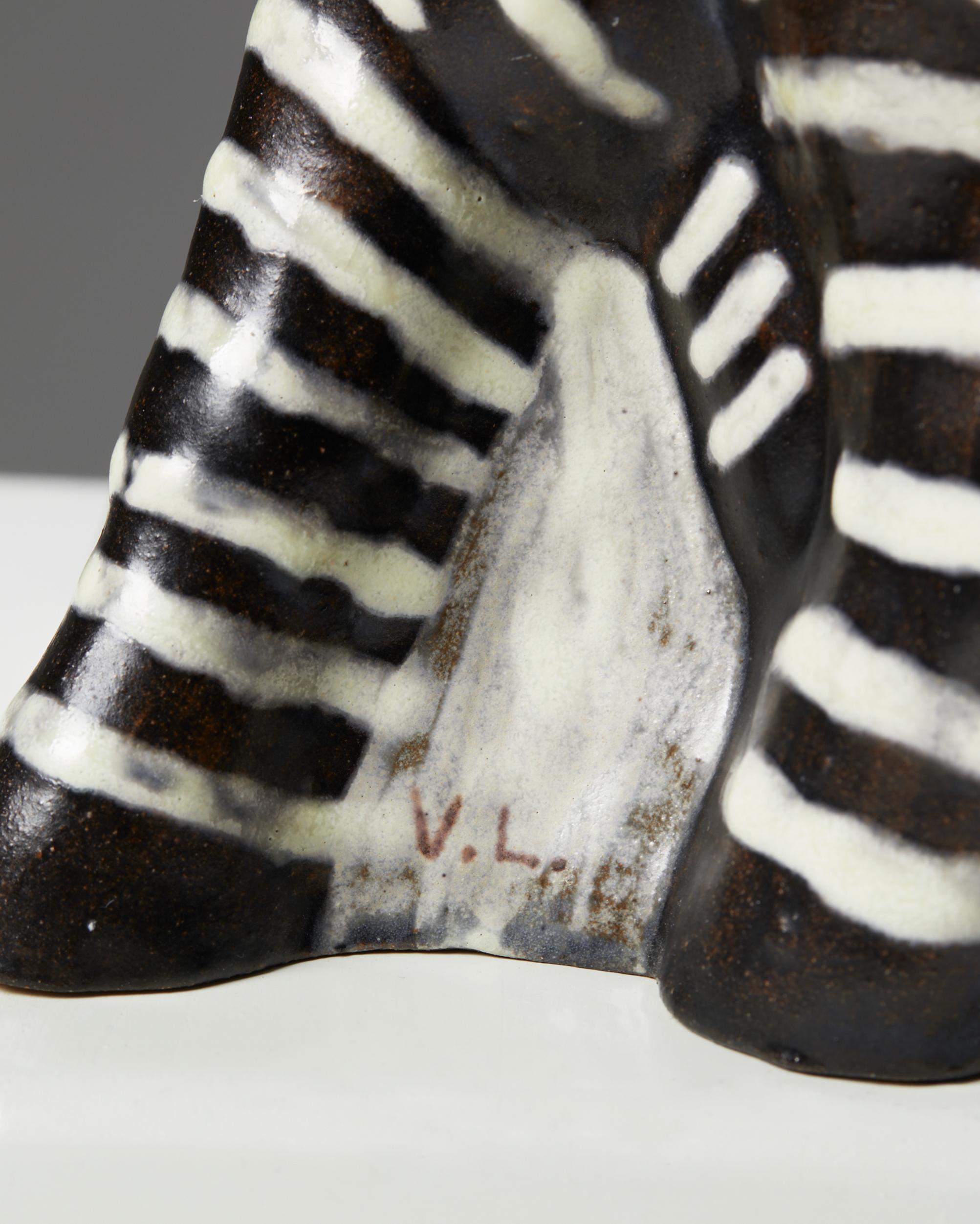 Ceramic Zebra Sculpture Designed by Vicke Lindstrand for Upsala-Ekeby, Sweden, 1940s For Sale