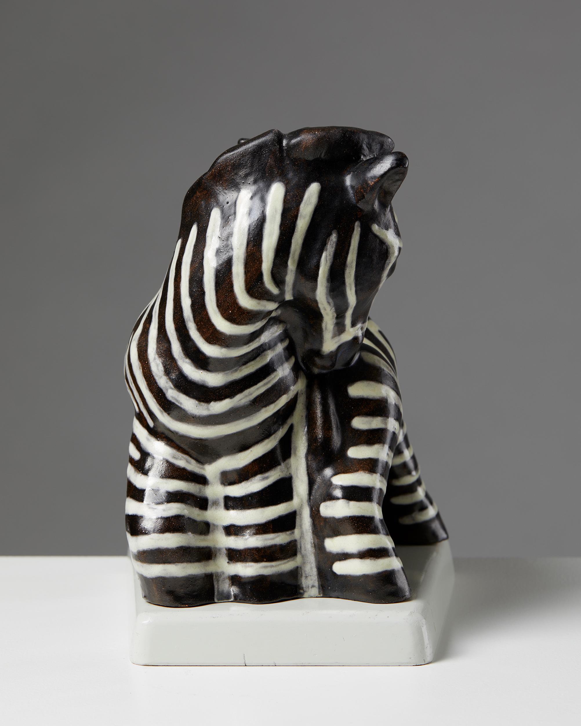 Mid-Century Modern Zebra Sculpture Designed by Vicke Lindstrand for Upsala-Ekeby, Sweden, 1940s For Sale