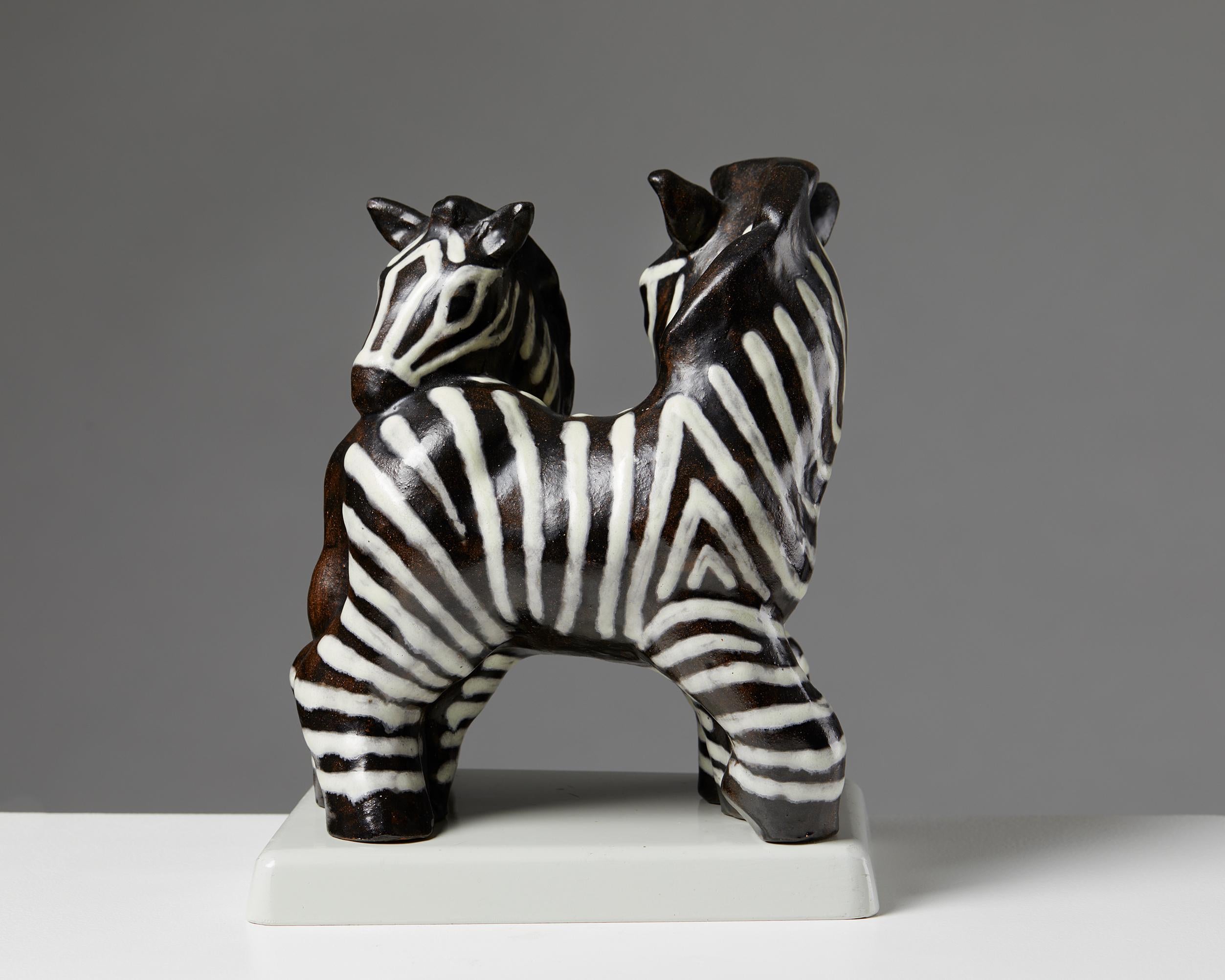 Swedish Zebra Sculpture Designed by Vicke Lindstrand for Upsala-Ekeby, Sweden, 1940s For Sale