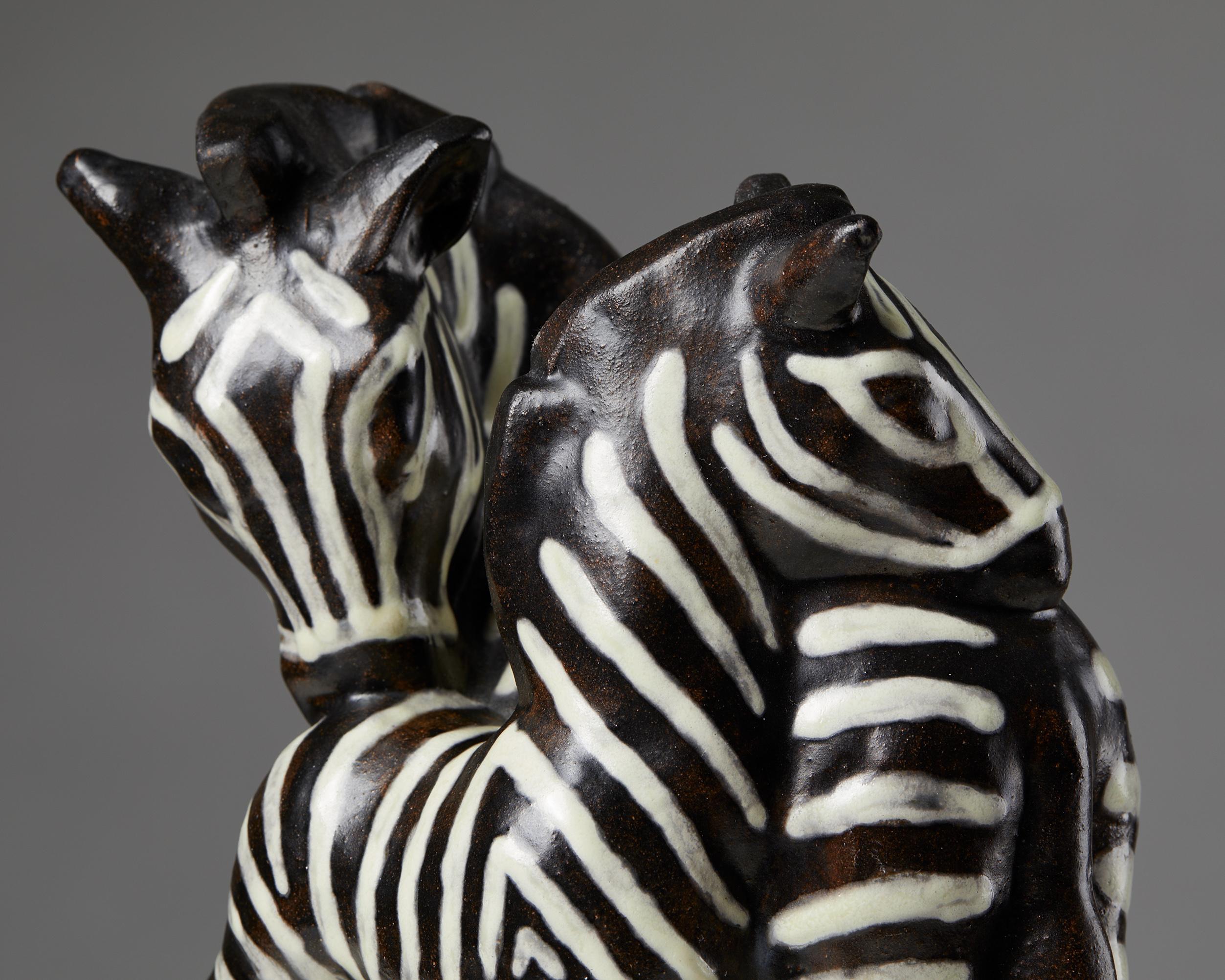 20th Century Zebra Sculpture Designed by Vicke Lindstrand for Upsala-Ekeby, Sweden, 1940s For Sale