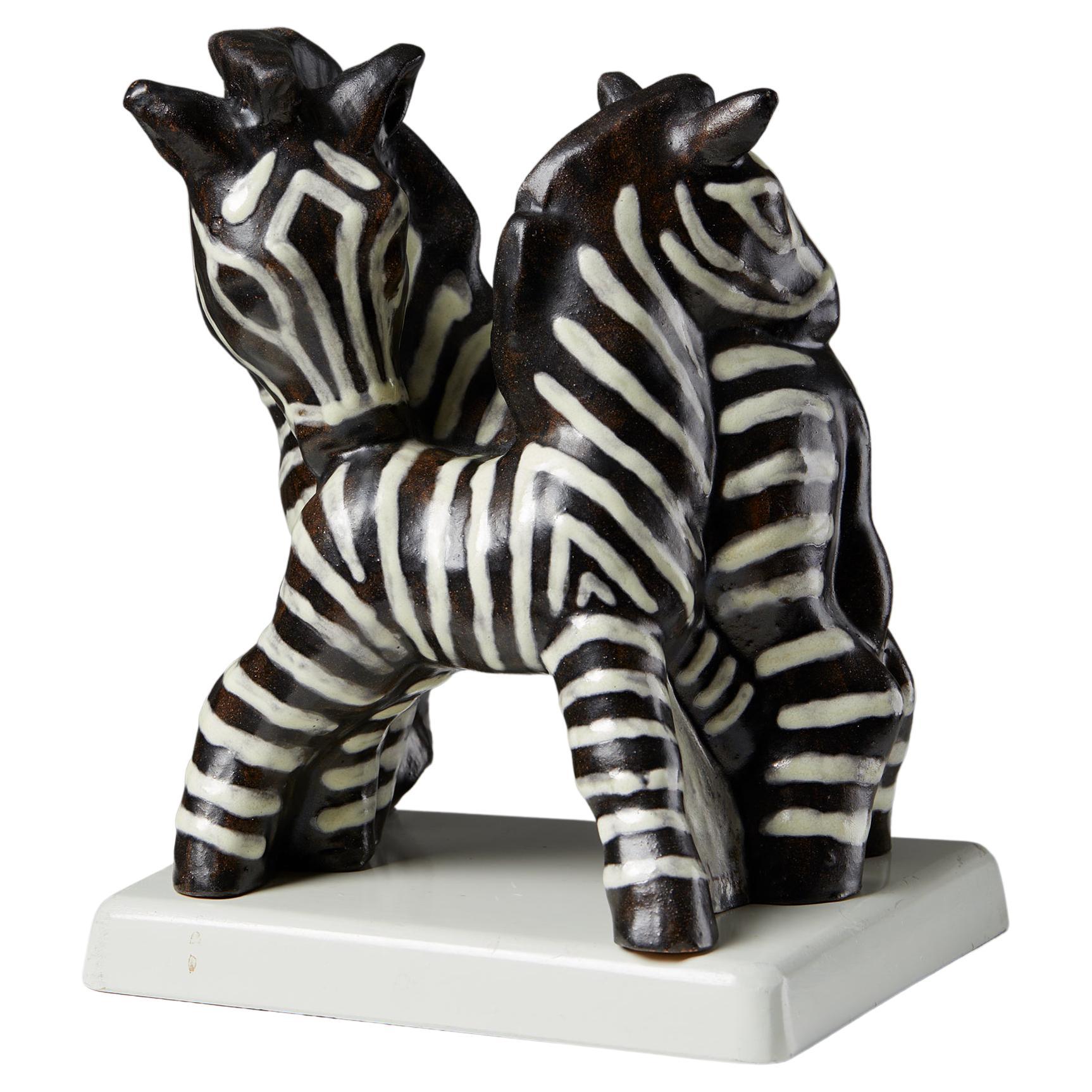 Zebra Sculpture Designed by Vicke Lindstrand for Upsala-Ekeby, Sweden, 1940s