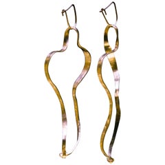Sculpture Earrings in Gold-Plated Brass by Jacques Jarrige "Waves"