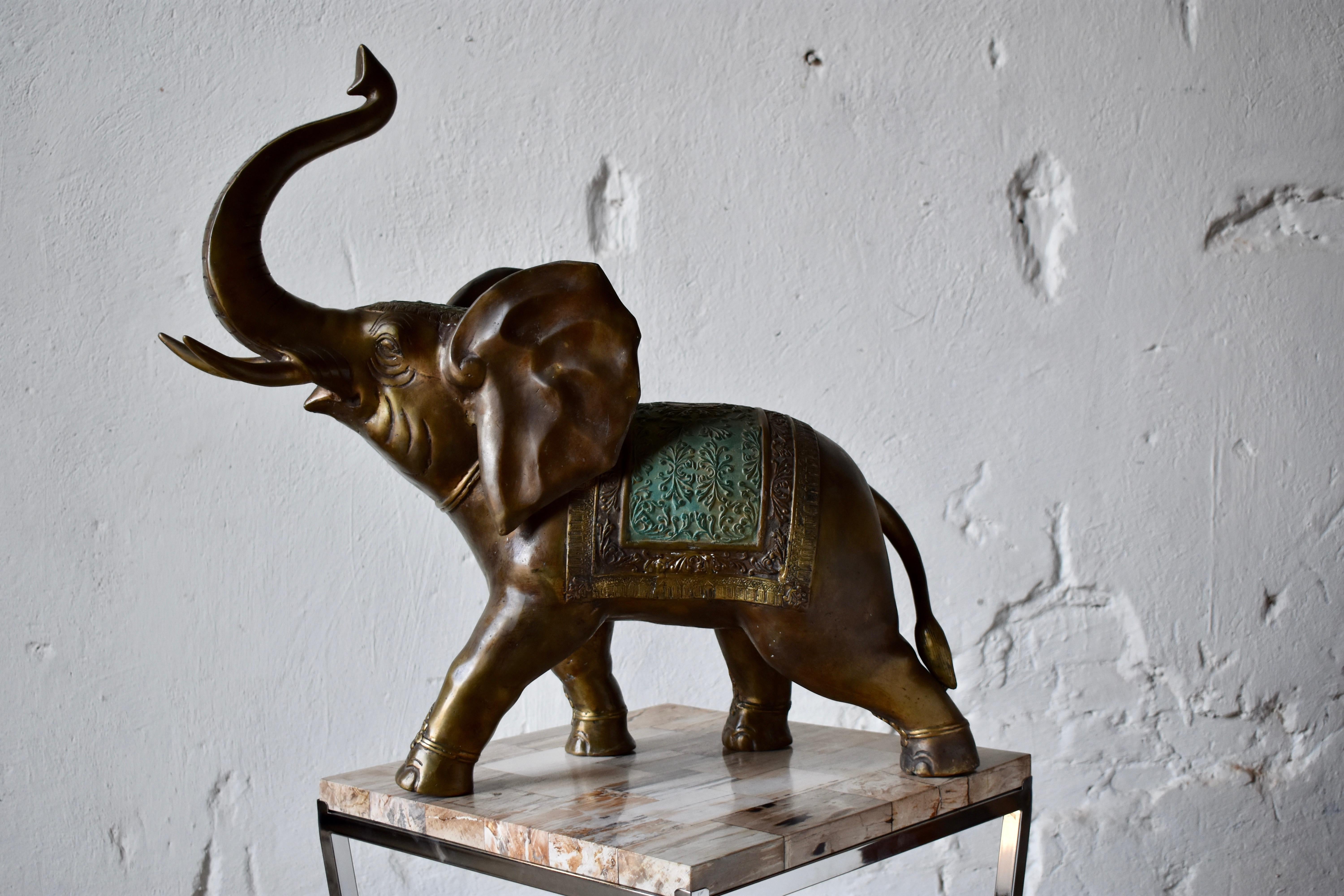 Organic Modern Sculpture, Elephant in Patinated and Painted Bronze For Sale