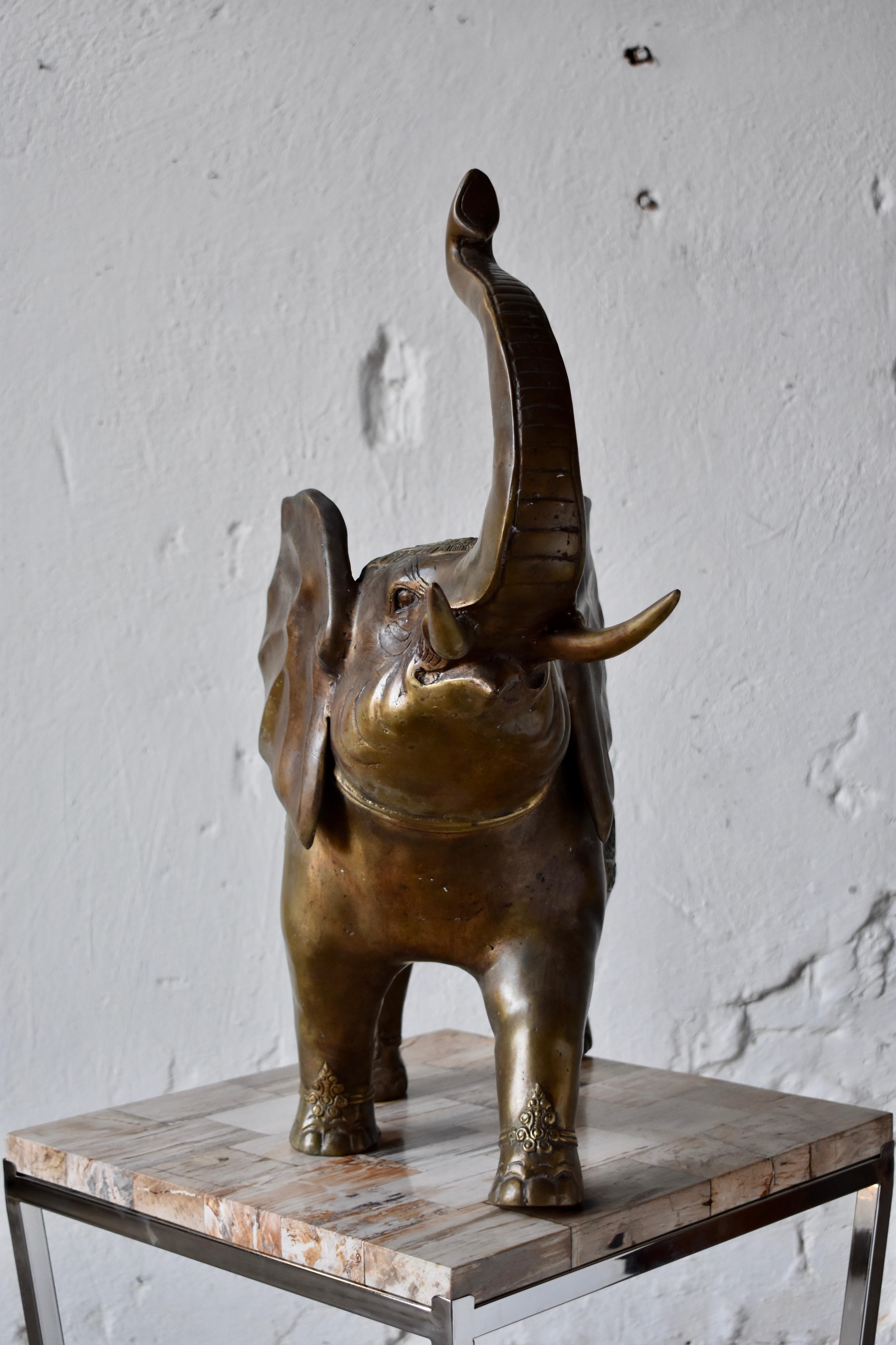 Molded Sculpture, Elephant in Patinated and Painted Bronze For Sale