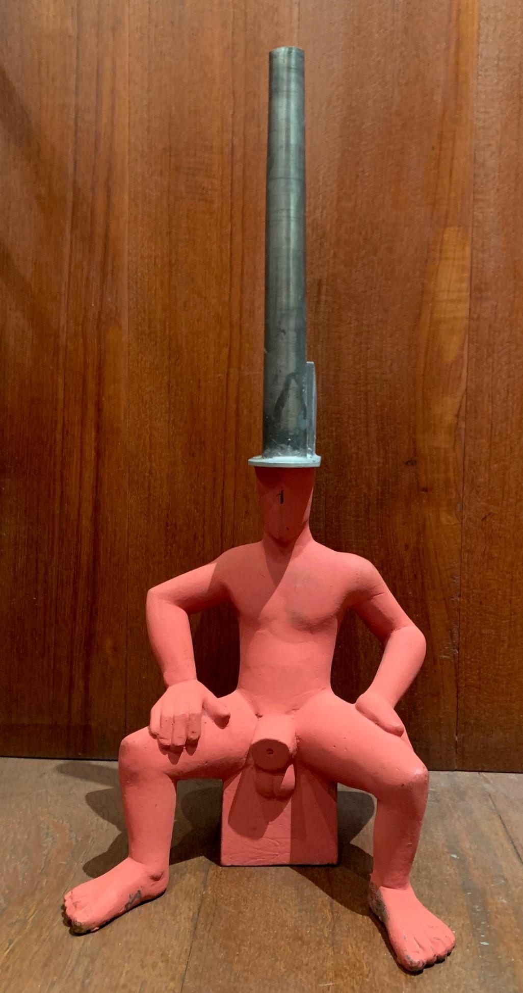 Sculpture in red polychrome bronze representing a seated naked man.
On his head a metal headgear.
Signed Mig N 01 on the seat.
20th century period.
Miquel Navarro (born September 29, 1945) is a Spanish contemporary sculptor, painter and