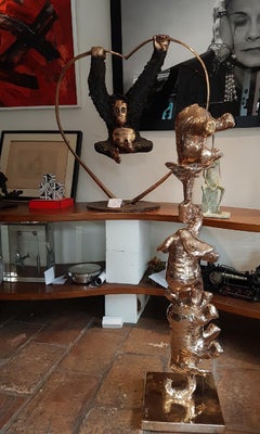 Sculpture en bronze doré "Totem d'Eléphants" de Philippe Berry