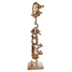 Sculpture en bronze doré "Totem d'Eléphants" de Philippe Berry