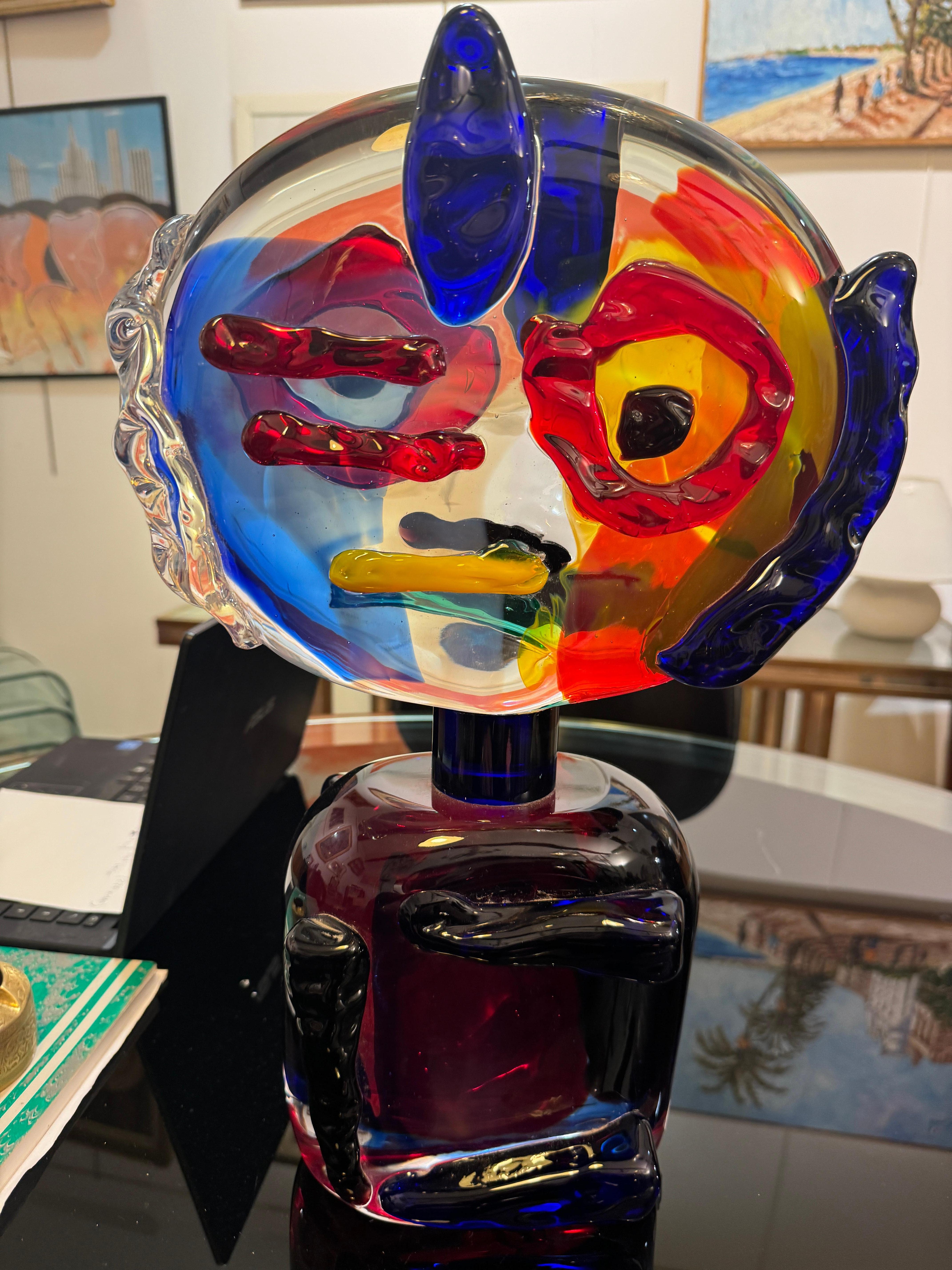 20ième siècle Sculpture en verre Omaggio à Picasso par Walter Furlan