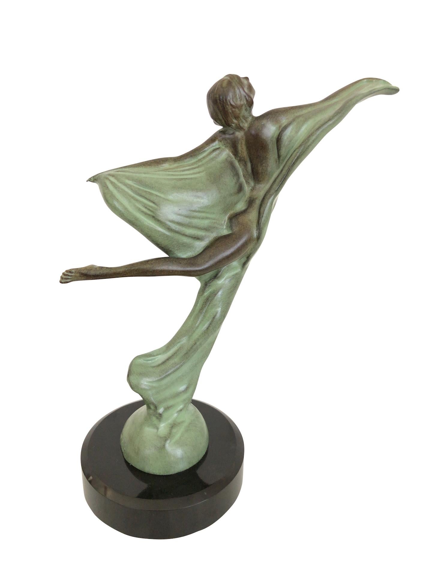 Patinated Sculpture Envol Dancer French Art Deco Style Radiator Mascot from Max Le Verrier