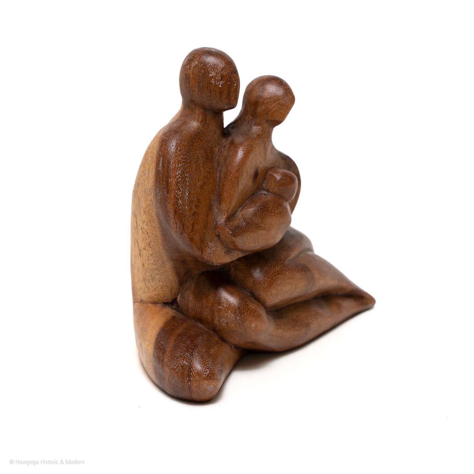 Mid-Century Modern Sculpture Father Mother & Child Walnut Heartwood Sapwood For Sale