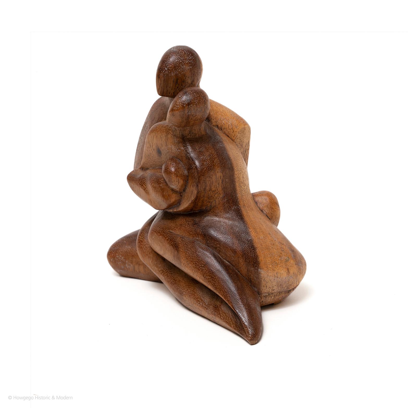 English Sculpture Father Mother & Child Walnut Heartwood Sapwood For Sale