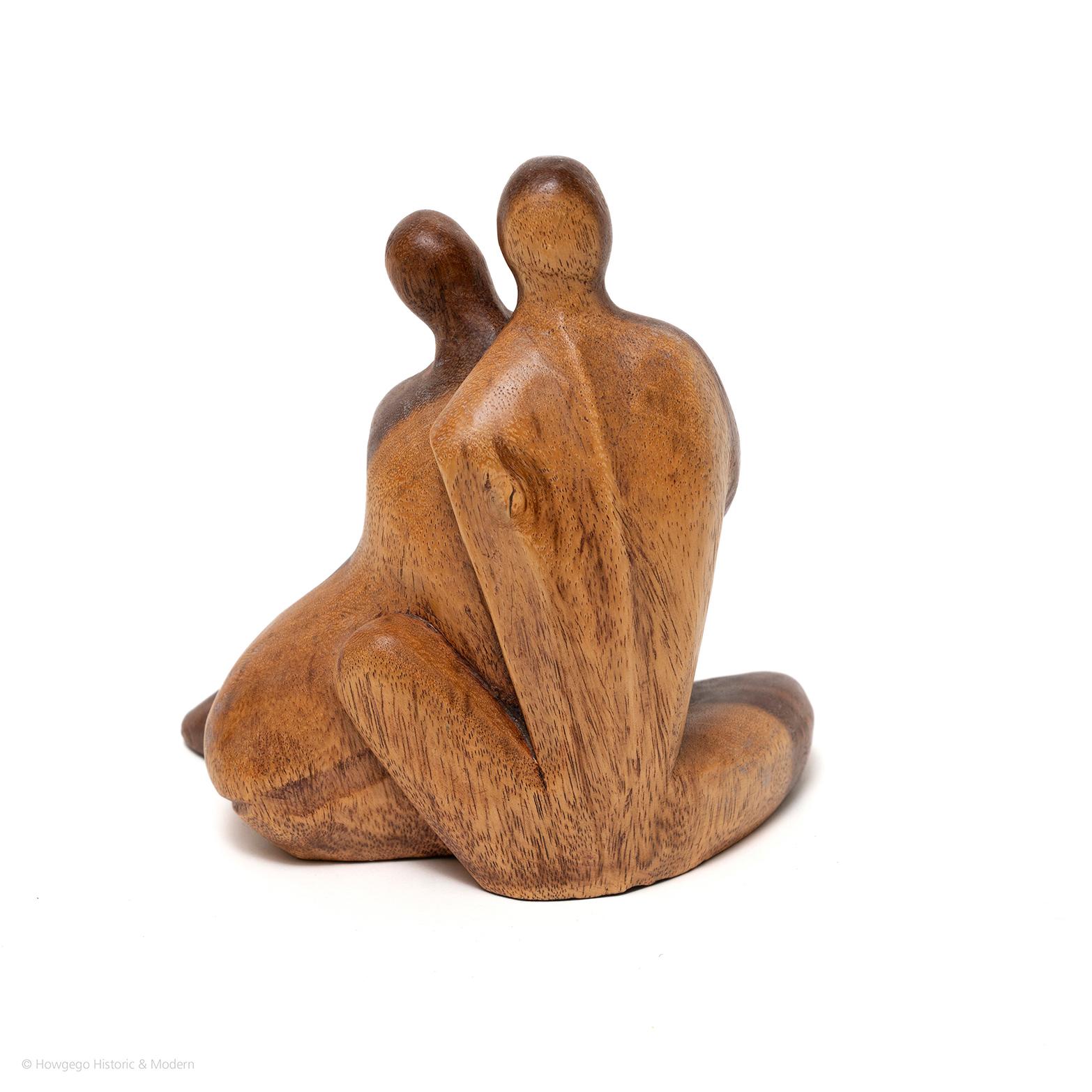 Sculpture Father Mother & Child Walnut Heartwood Sapwood In Good Condition For Sale In BUNGAY, SUFFOLK