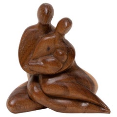 Vintage Sculpture Father Mother & Child Walnut Heartwood Sapwood