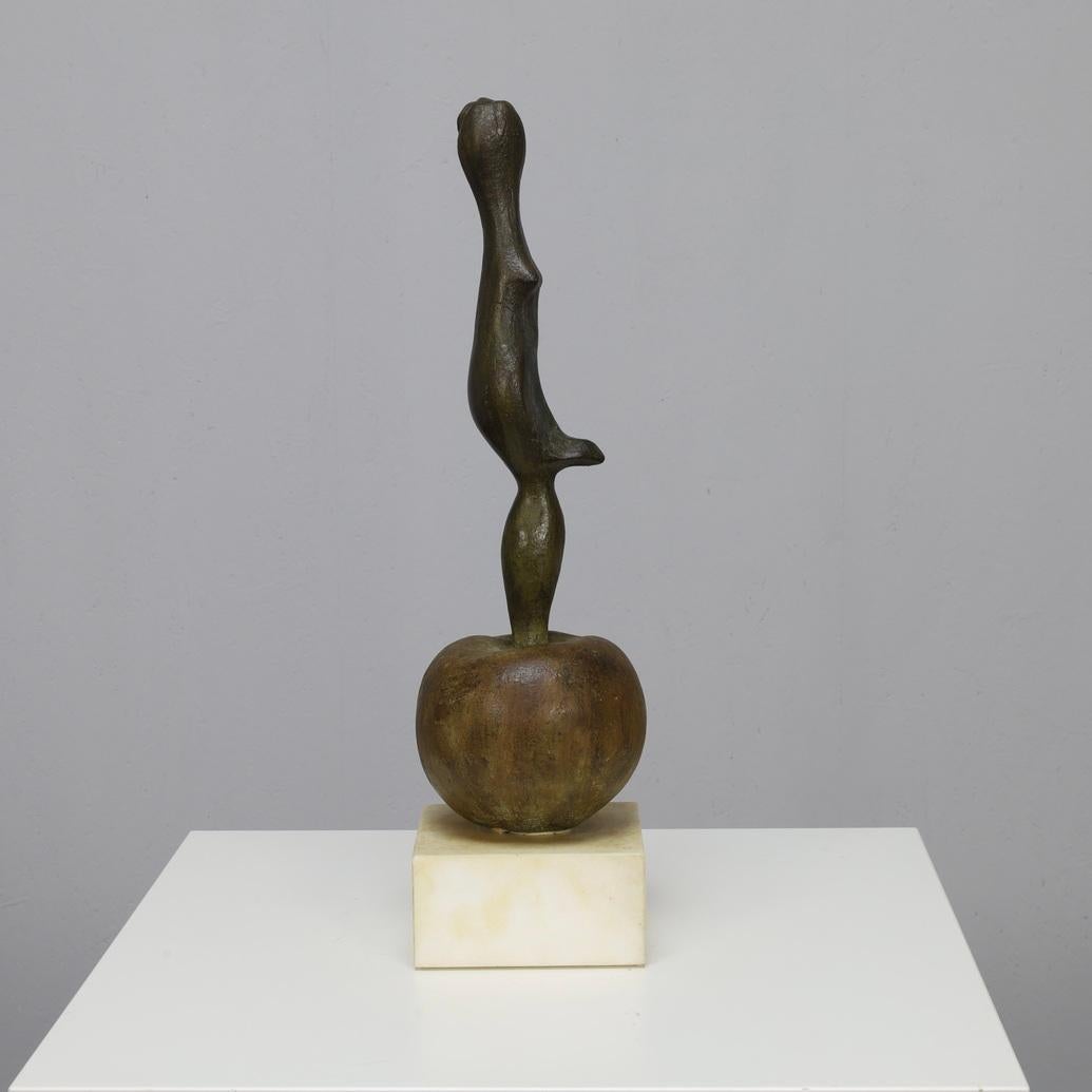 Dutch Sculpture Female Figure on Apple by Godfried Pieters For Sale