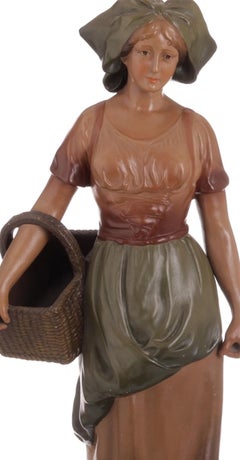 Skulptur – Frauenfigur mit Tonkorb – J. Bello Filho