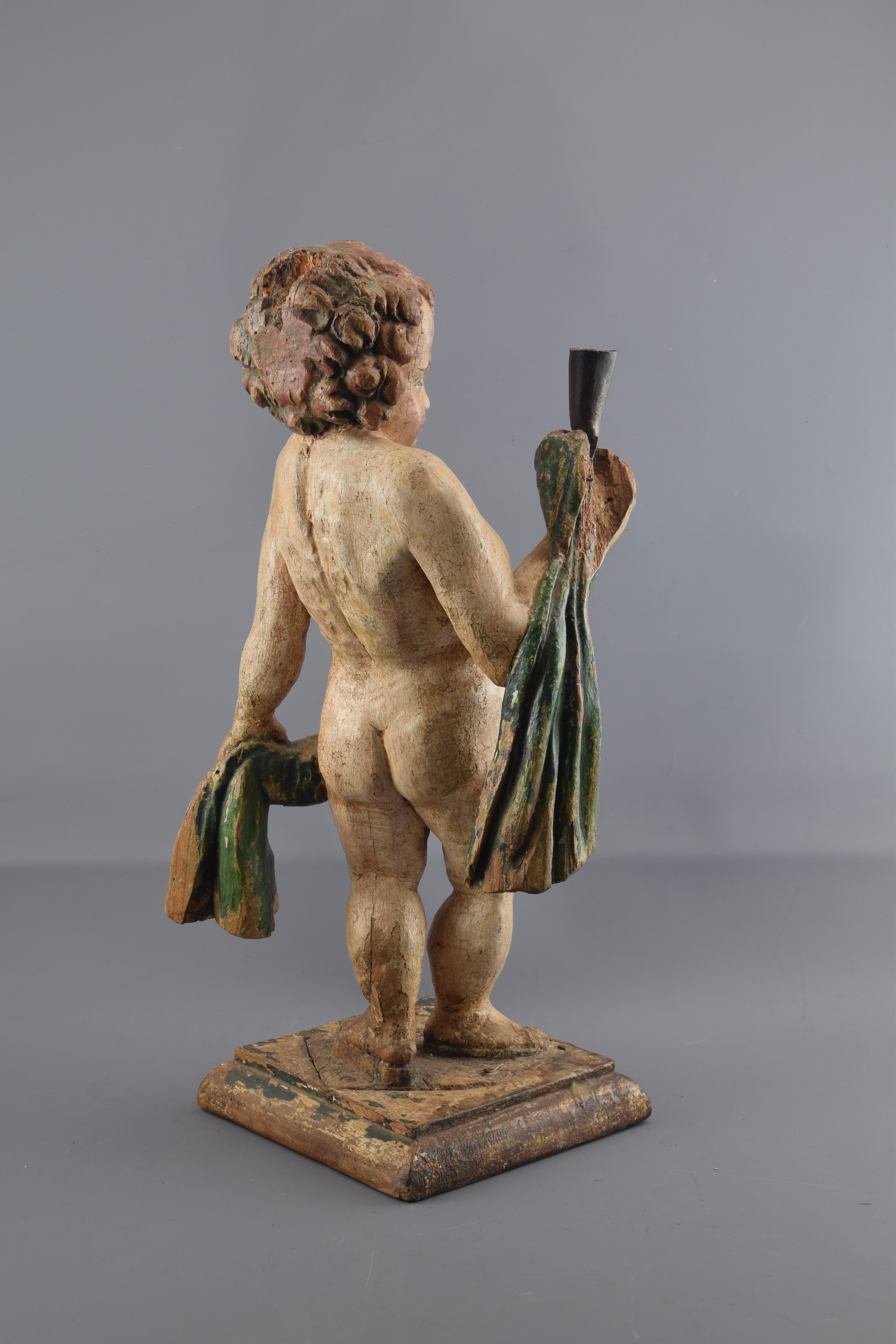 Spanish Sculpture, Figural Candlestick Castillian School, Spain, 16th-17th Centuries For Sale