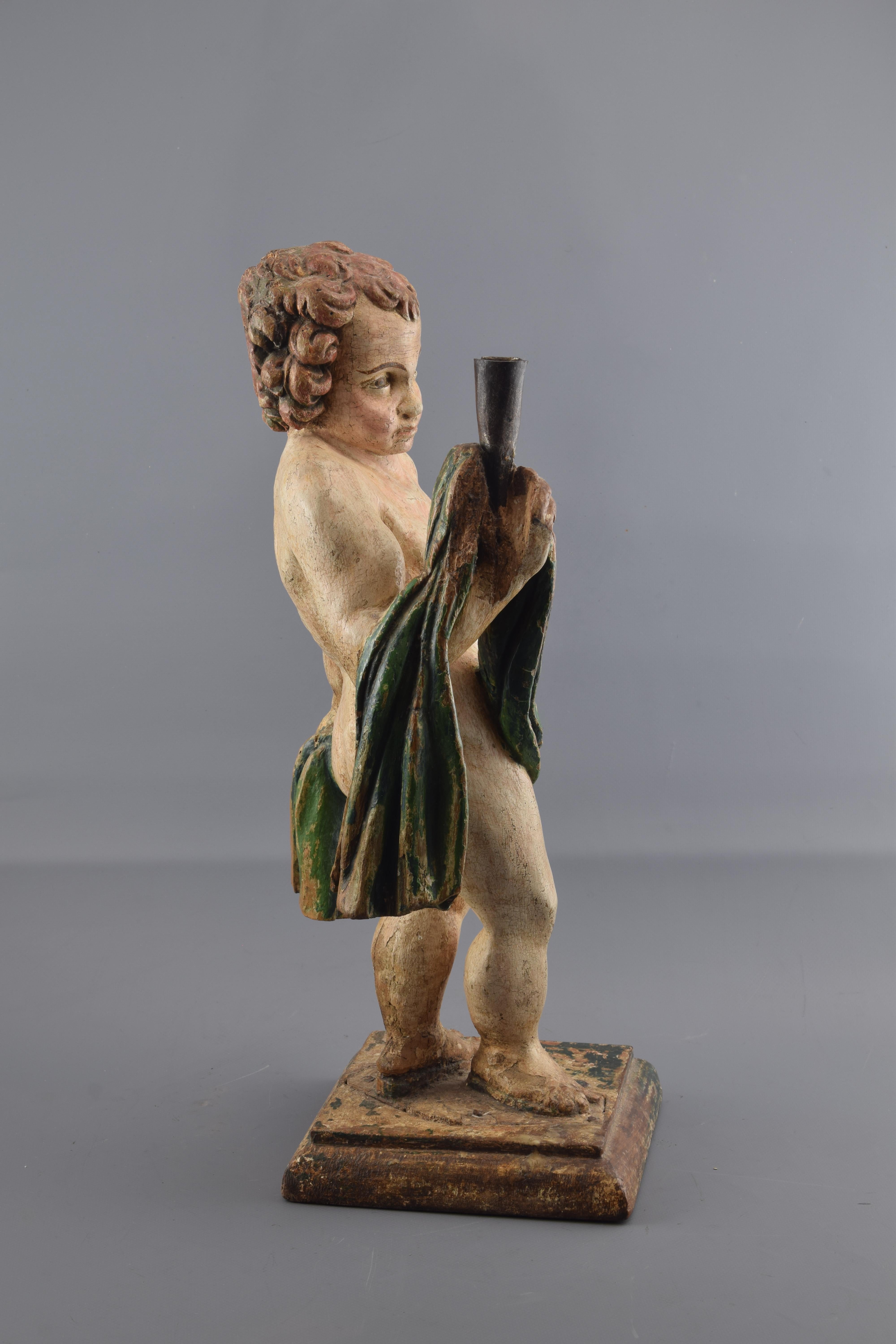 Hand-Crafted Sculpture, Figural Candlestick Castillian School, Spain, 16th-17th Centuries For Sale