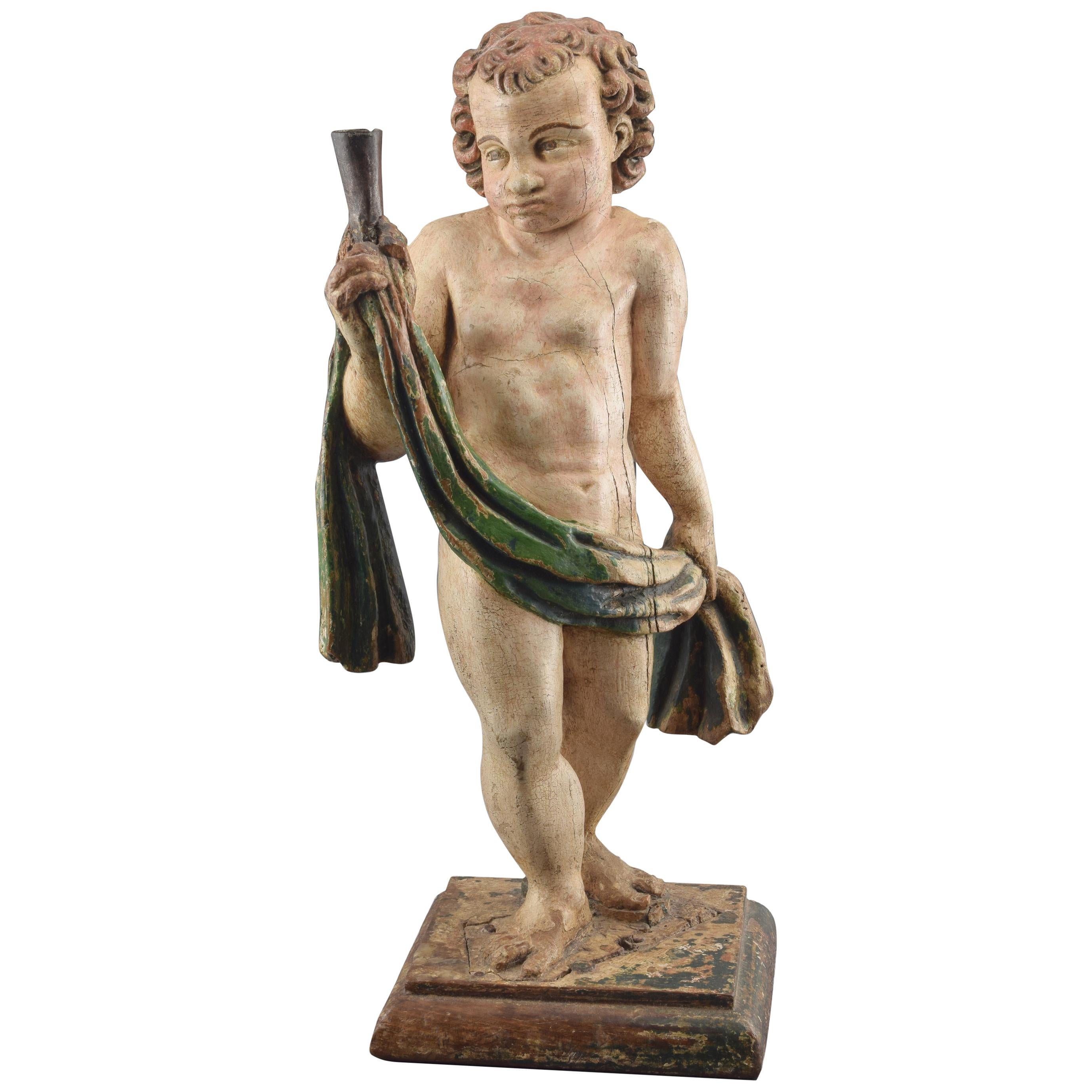 Skulptur, Figuraler Kerzenständer der Castillian-Schule, Spanien, 16.-17. Jahrhunderte im Angebot