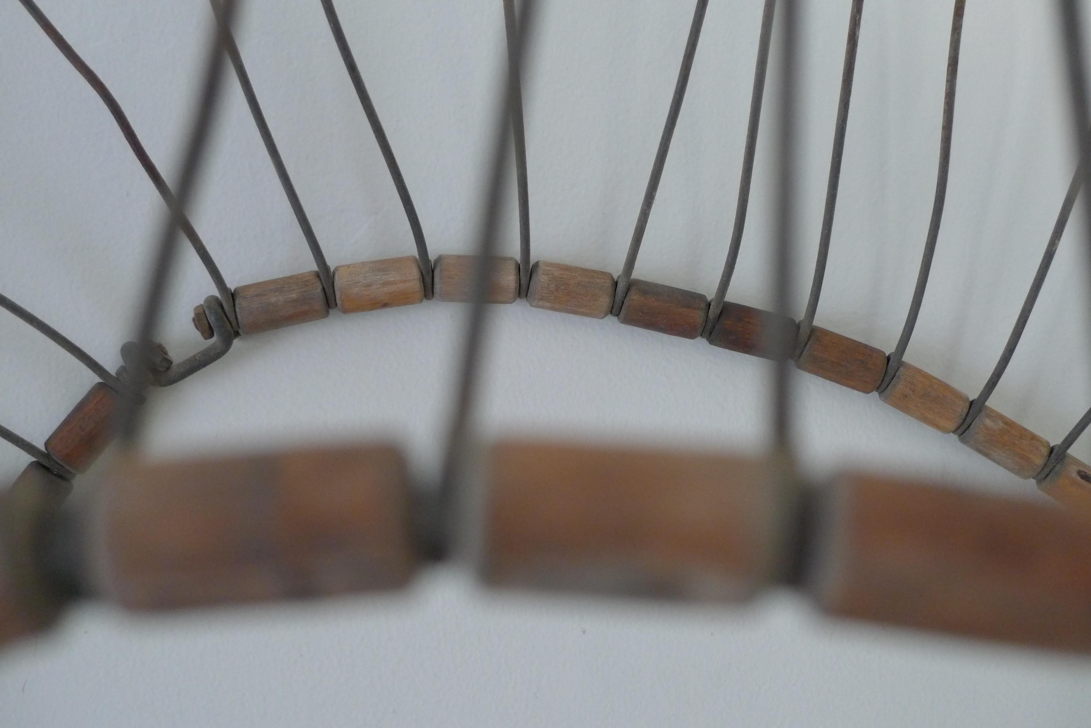 Steel Sculpture for wall; midcentury bead wire tire structure, pair; like an eel trap For Sale
