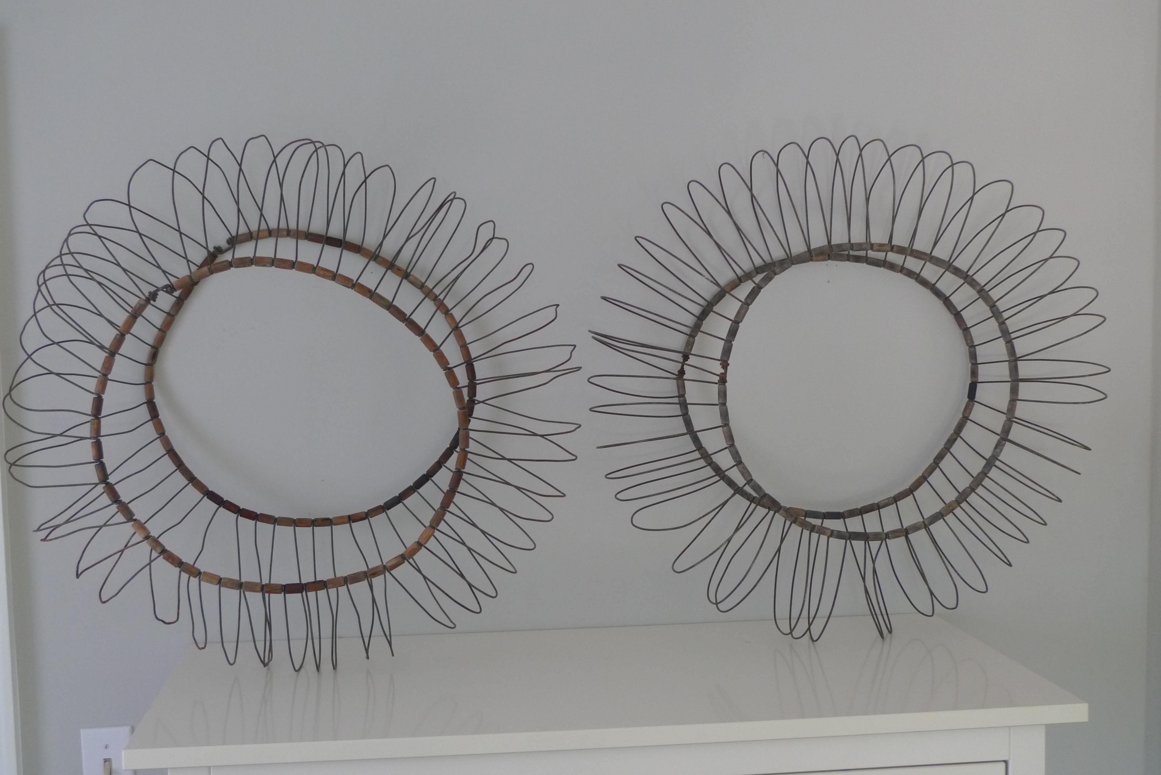 Sculpture for wall; midcentury bead wire tire structure, pair; like an eel trap For Sale 1