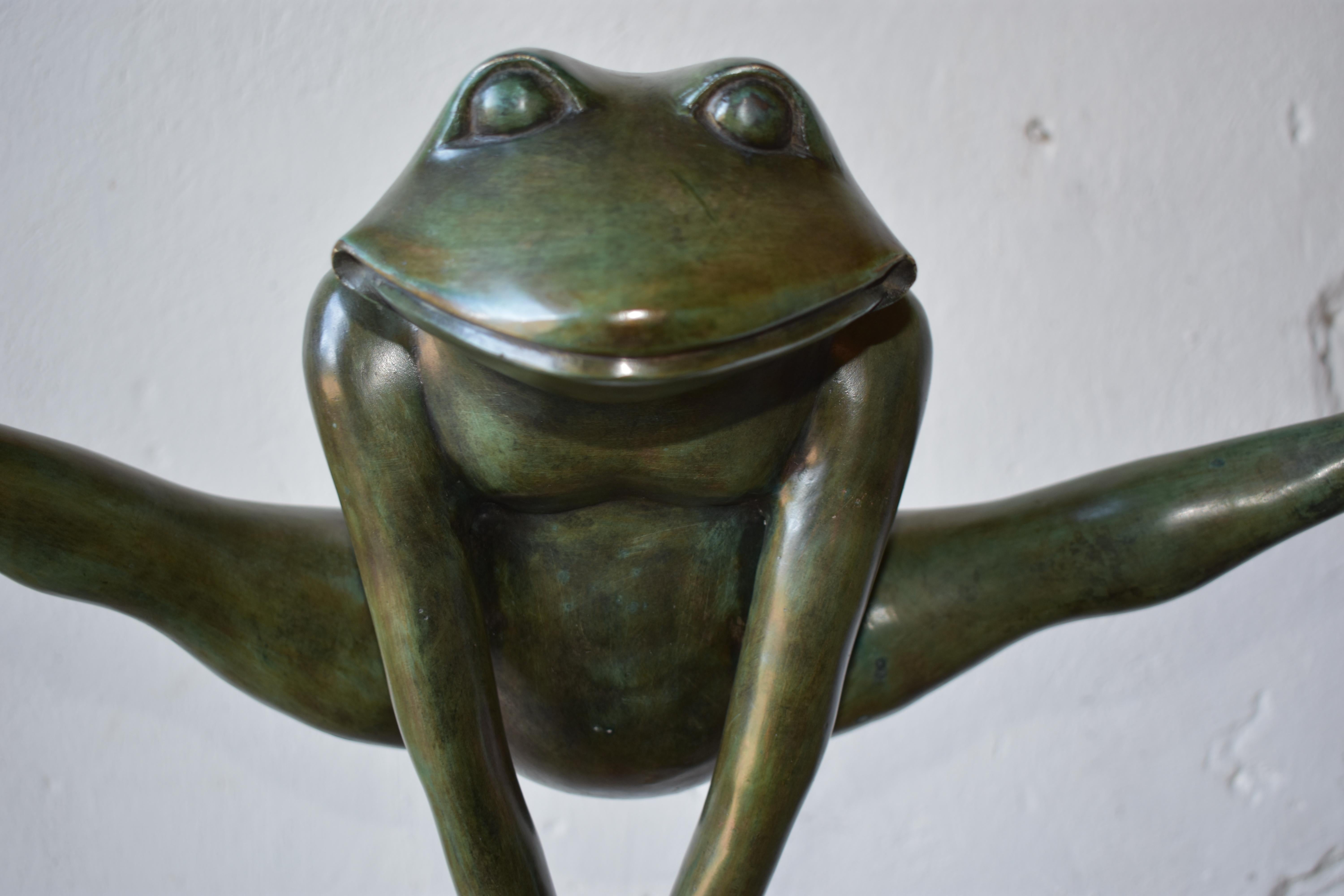 Modern Sculpture, Frog in Patinated Bronze, 