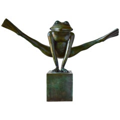 Sculpture, Frog in Patinated Bronze, "Look at my Legs"