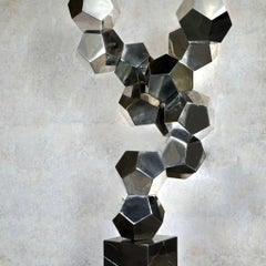 Sculpture: Geometric Composition in Chrome Metal and Marble