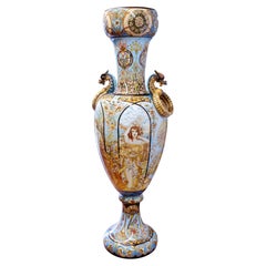 Used Sculpture Giant Amphora Vase Majolica Hand Painted Four Seasons Art Nouveau