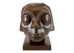 Sculpture Head in Bronze, Expressionist Style, 20th Century