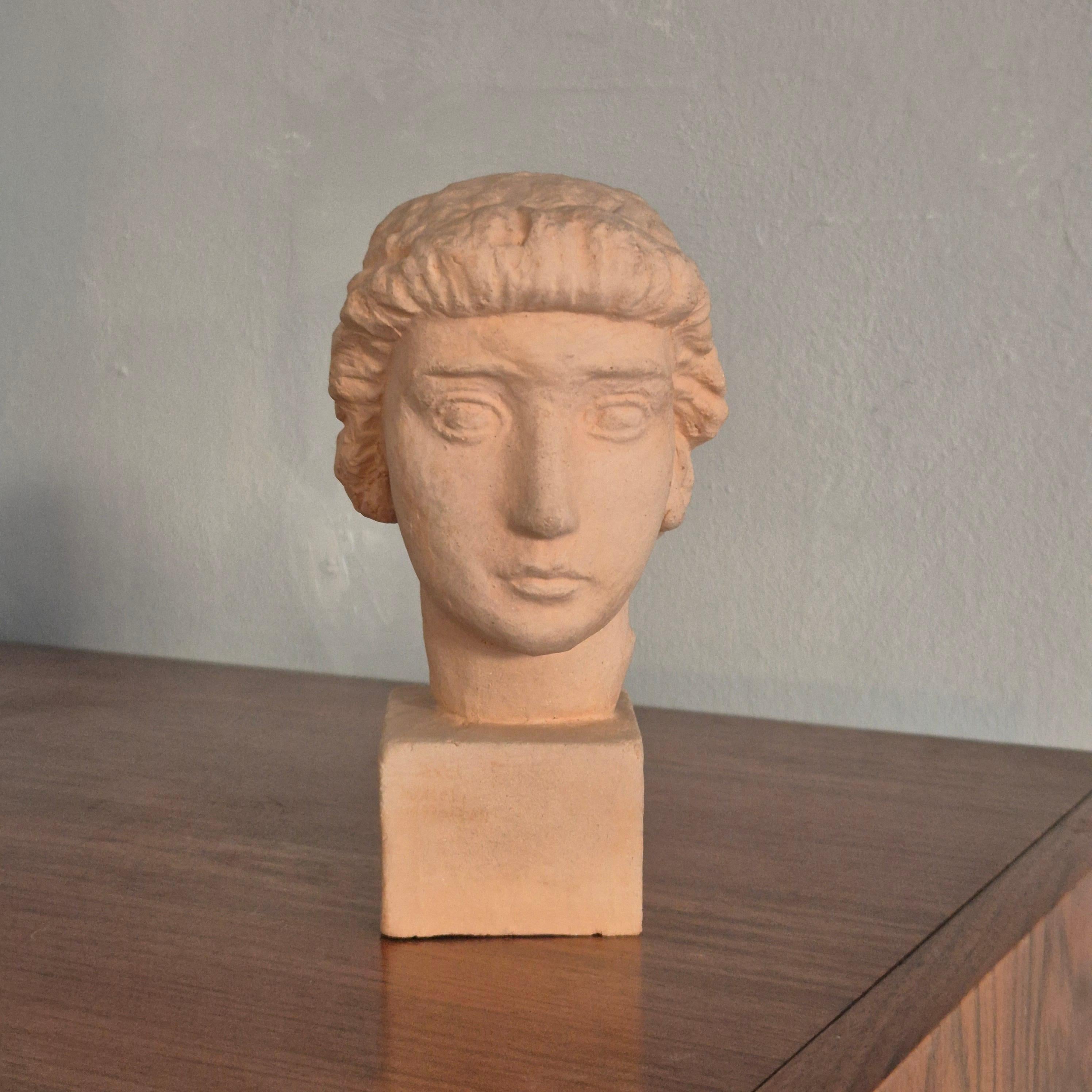 Modern Sculpture, head of a woman in light terracotta, Alex Waleij, Sweden early 1900s. For Sale