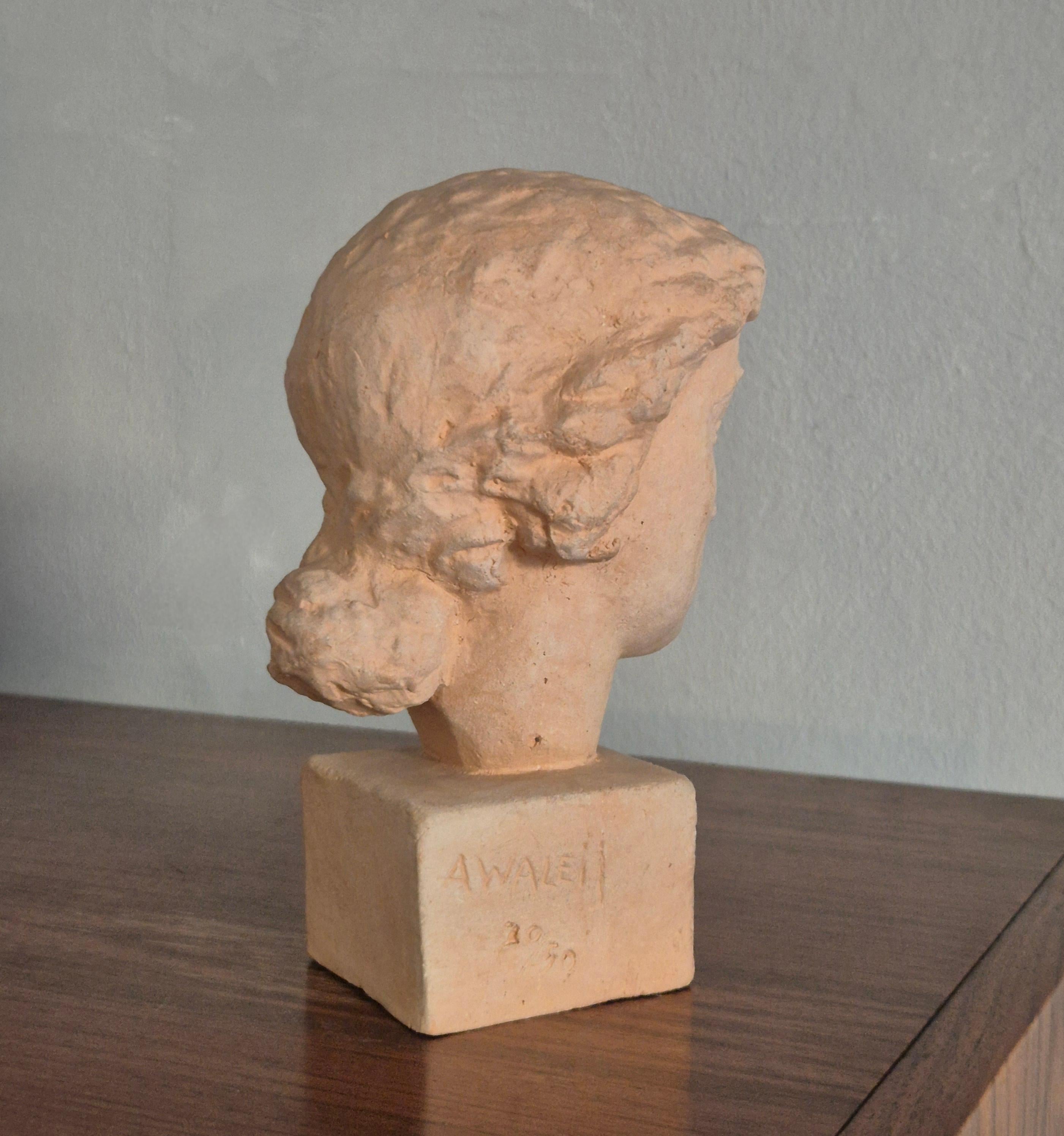 Sculpture, head of a woman in light terracotta, Alex Waleij, Sweden early 1900s. For Sale 1