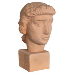 Skulptur, Kopf einer Frau aus heller Terrakotta, Alex Waleij, Schweden, Anfang 1900.
