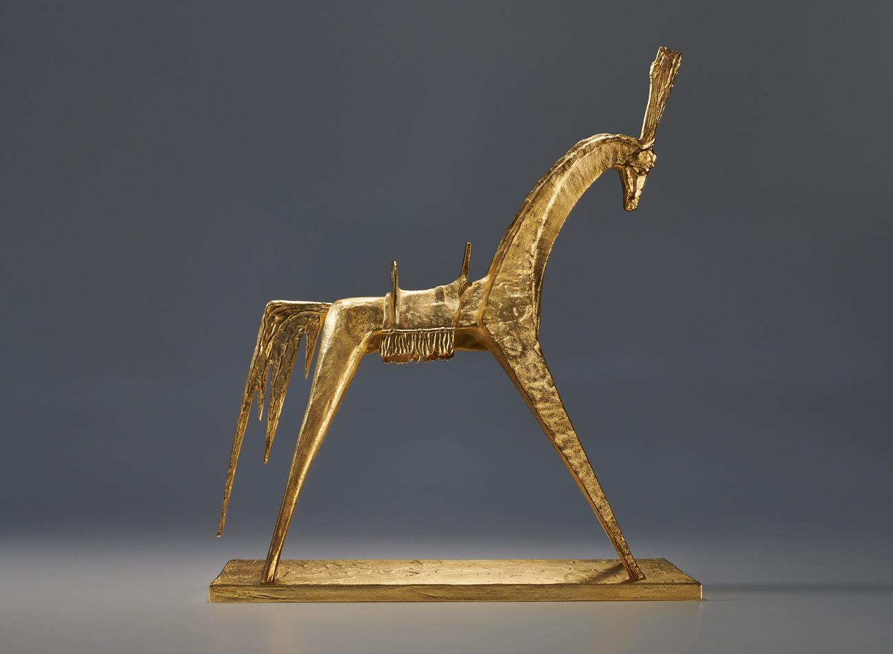 French Sculpture Hispahan Horse, Felix Agostini, Bronze, 24k Gilding For Sale