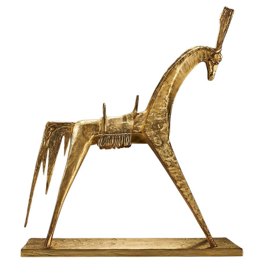 Sculpture Hispahan Horse, Felix Agostini, Bronze, 24k Gilding For Sale