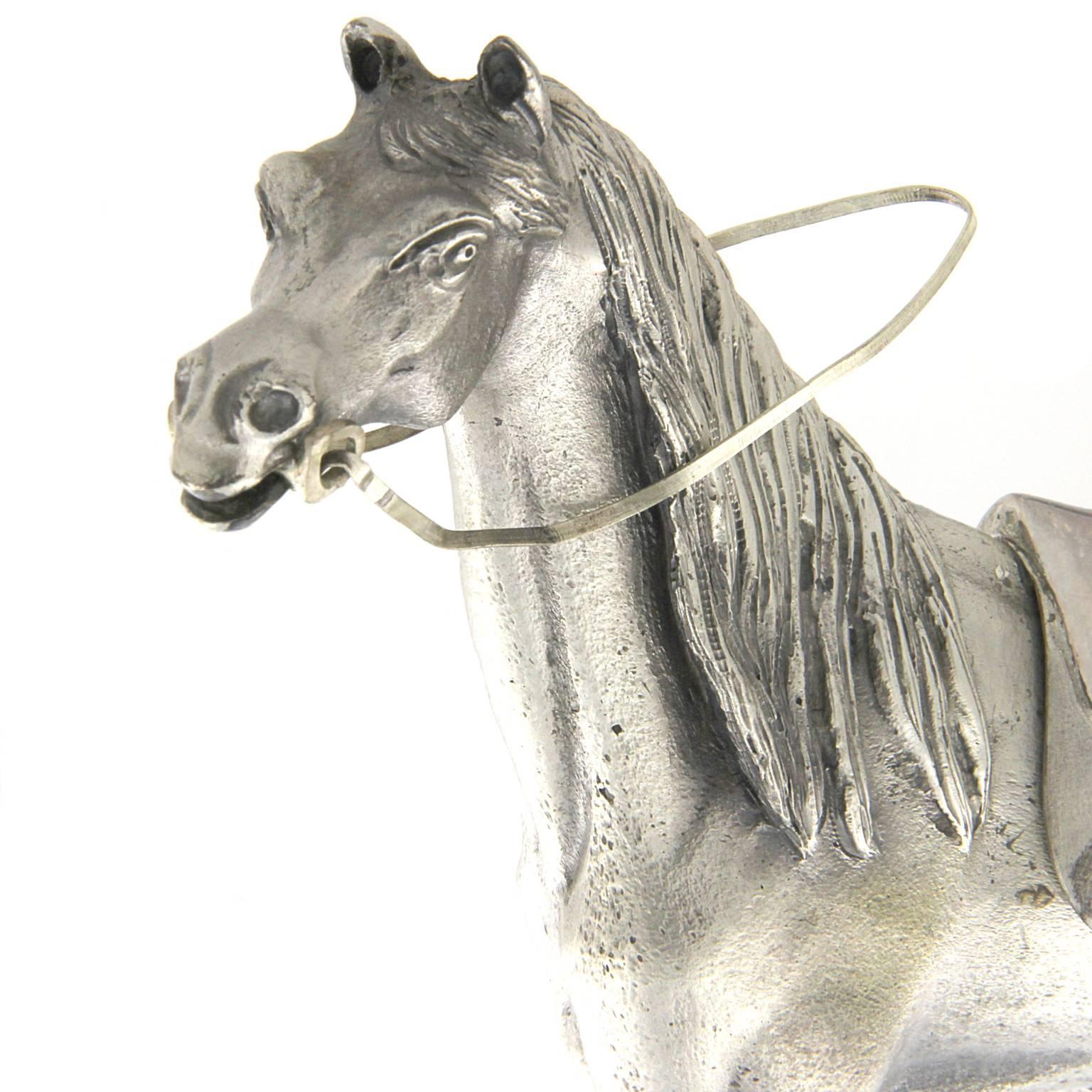 Sculpture Horse Saddled in Silver In New Condition For Sale In Milano, Lombardia