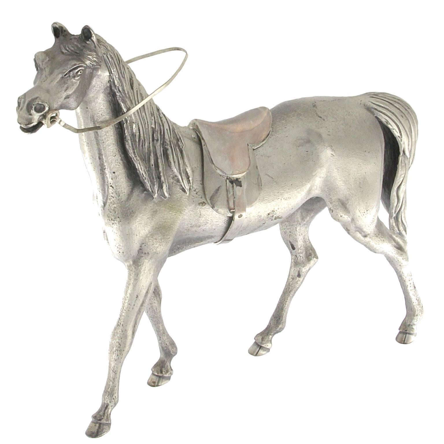 Women's or Men's Sculpture Horse Saddled in Silver For Sale