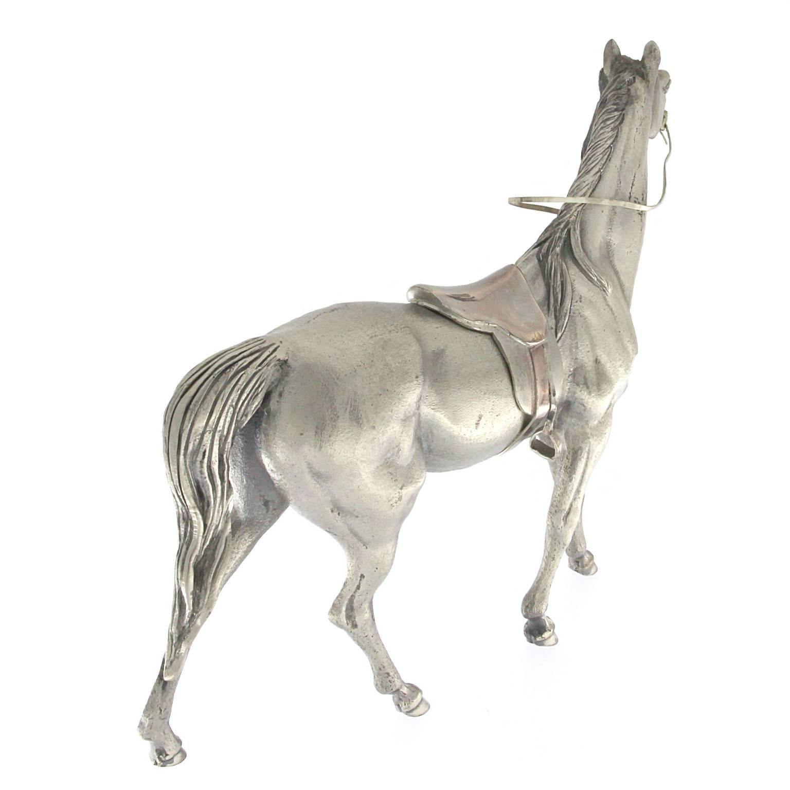 Sculpture Horse Saddled in Silver For Sale 1