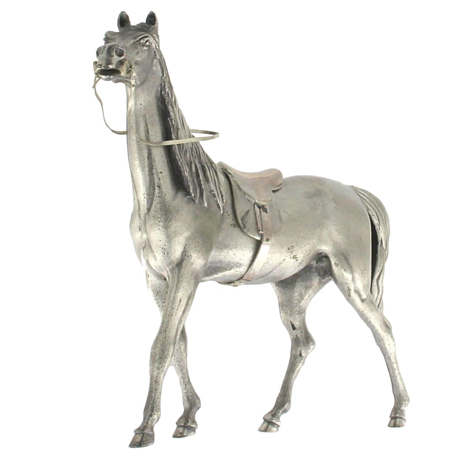 Sculpture Horse Saddled in Silver For Sale 2